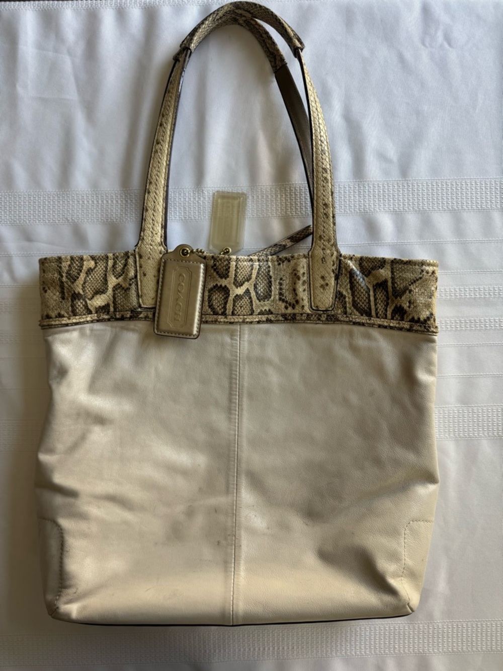 Coach 2011 Audrey Slim Tote bag in cream leather with snakeskin accents & trim - Picture 4 of 12